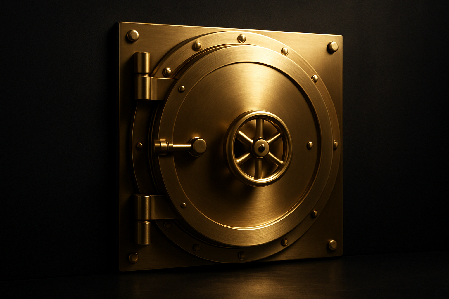 A machined gold bank vault door